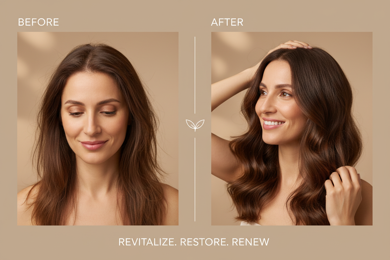 Before/after comparison - Hair transformation split screen